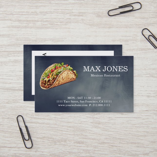Modern Simple Elegant Taco Black Chalkboard Business Card (Front/Back In Situ)
