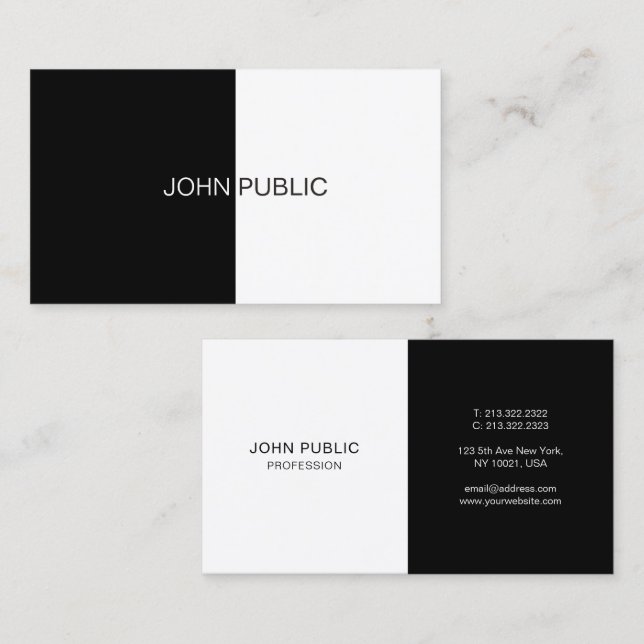 Modern Simple Elegant Template Black And White Business Card (Front/Back)