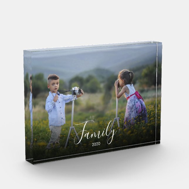 Modern simple elegant text overlay family photo block (Left)
