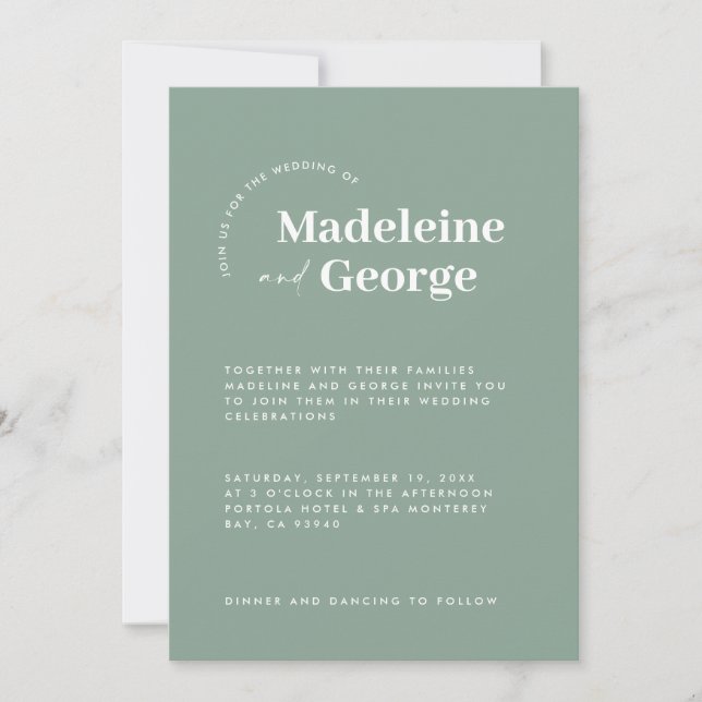 Modern simple elegant typography sage green save the date (Front)
