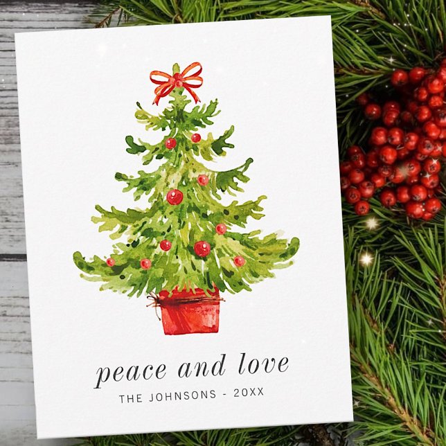 Modern Simple Elegant Watercolor Christmas Tree Holiday Card (Creator Uploaded)