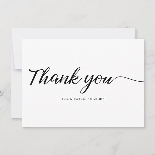 Modern Simple Elegant  Wedding photo thank you (Front)