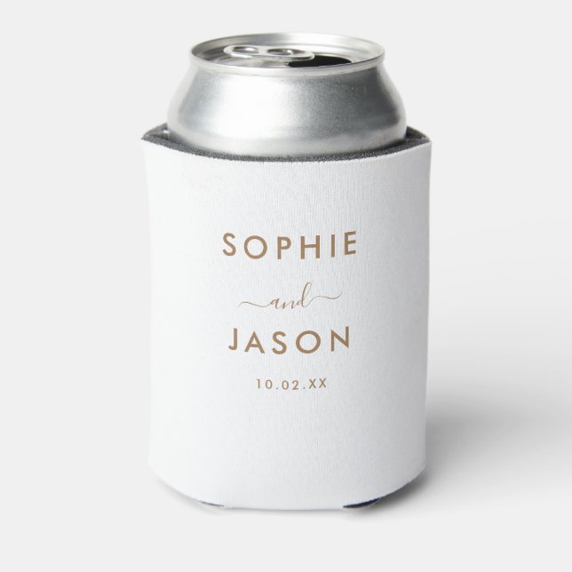 Modern Simple Elegant Wedding Script Personalized Can Cooler (Can Back)