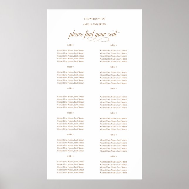 Modern Simple Elegant Wedding Seating Chart (Front)