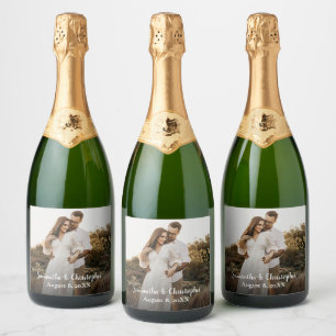 Modern Simple Engagement Photo wedding Favour  Sparkling Wine Label