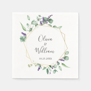 Modern Simple Eucalyptus Geometric Frame Wedding Napkin