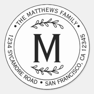 Modern Simple Family Name Monogram Classic Round Sticker