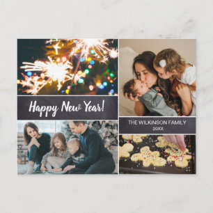 Modern Simple Family Photo Collage Happy New Years Holiday Postcard