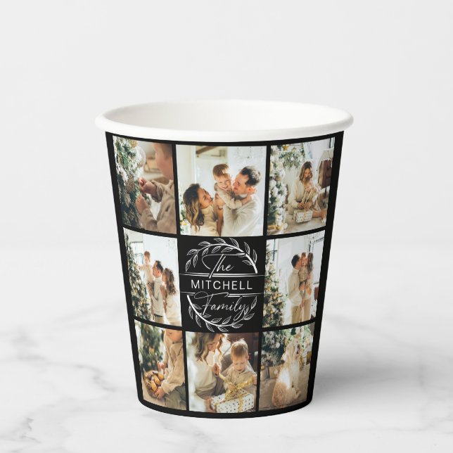 Modern Simple Family Photo Collage Monogram Party Paper Cups (Front)