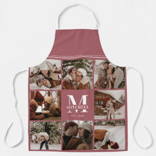 Modern Simple Family Photo Collage   Monogrammed Apron