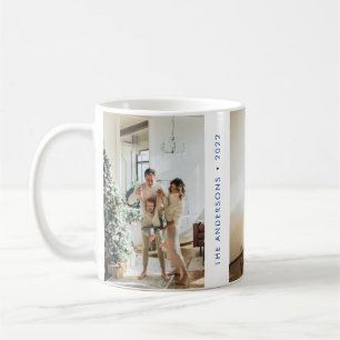 Modern Simple Family Photo New Year Blue Coffee Mug