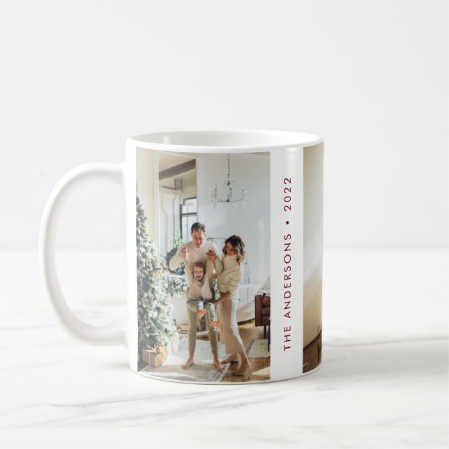 Modern Simple Family Photo Red New Year Coffee Mug (Left)