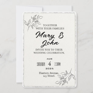 Modern Simple Faux Deckled-Edge Wedding Invitation