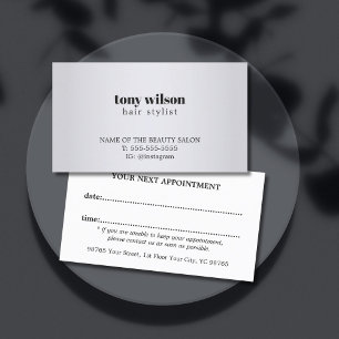 Modern Simple Faux Silver Hair Stylist Appointment Card