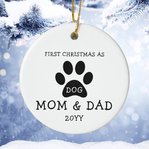 Modern SImple First Christmas As Dog Mum & Dad Ceramic Ornament