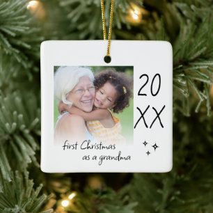 Modern Simple First Christmas As Grandma Photo Ceramic Ornament
