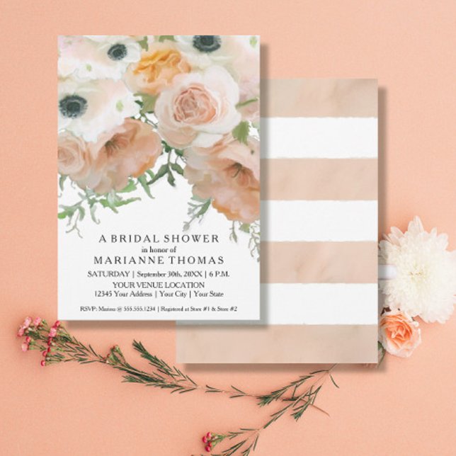 Modern Simple Floral Blush Coral Flowers Bridal Invitation (Creator Uploaded)