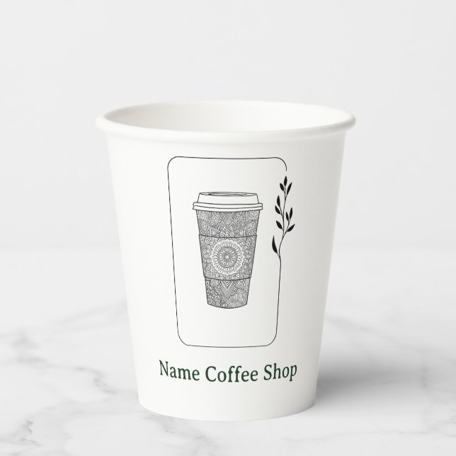 Modern simple Floral coffee Shop café Paper Cups (Front)
