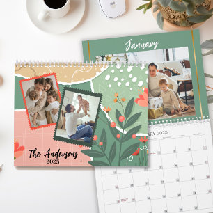 Modern simple floral family pictures 2025  calendar