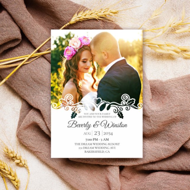 Modern Simple Floral Photo Frame Wedding Invitation (Creator Uploaded)