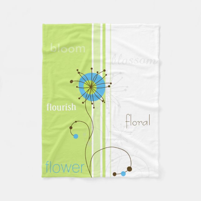 Modern Simple Flower Green Typography Fleece Blanket (Front)