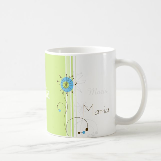 Modern Simple Flower Green Your Name Coffee Mug (Right)