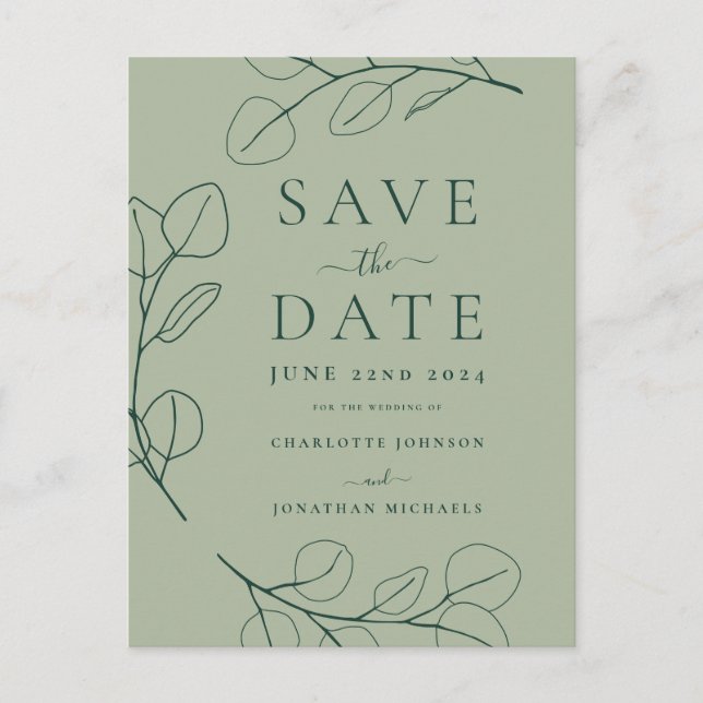 Modern Simple Foliage Green Wedding Announcement Postcard (Front)