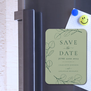 Modern Simple Foliage Sage Green Wedding Magnet