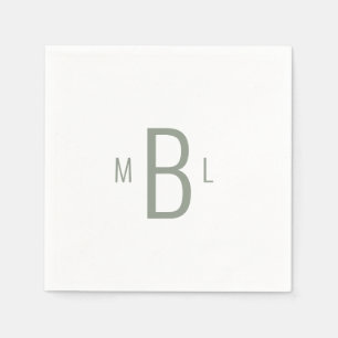 Modern Simple Font Sage Monogram Wedding Cocktail Napkin
