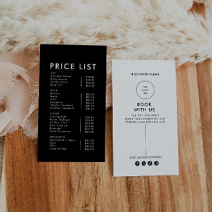 Modern Simple Formal Elegant Dark Price List Business Card