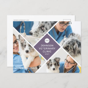 Modern Simple Four Photo and Logo Business Holiday Postcard