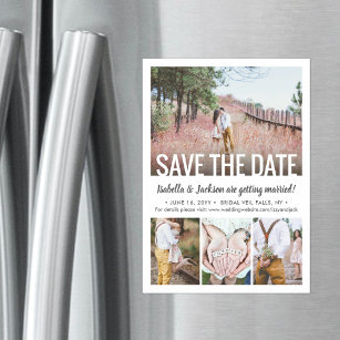 Modern Simple Four Photo Wedding Save the Date Magnetic Invitation