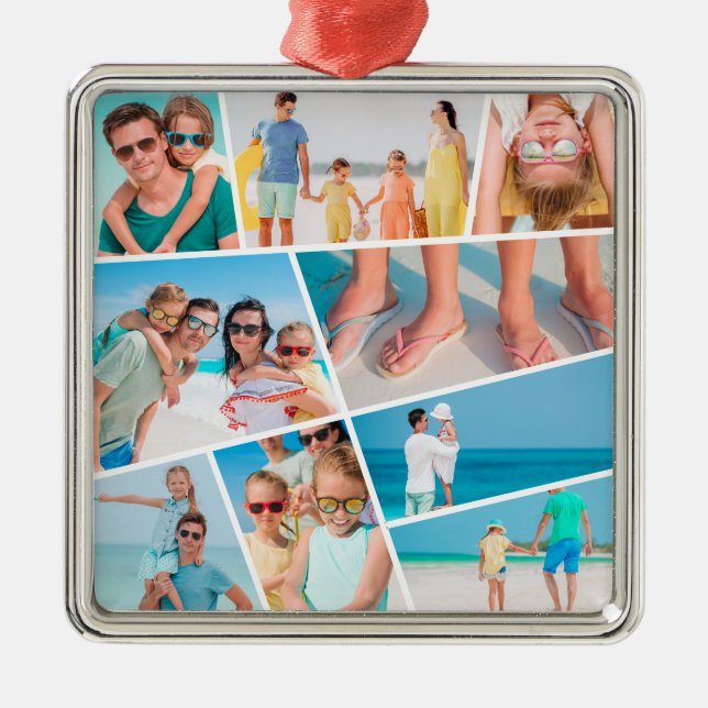  Modern Simple Fun Custom 9 Images Collage Photos Metal Ornament (Front)