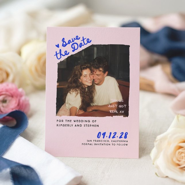 Modern Simple Fun Handwritten Save The Date Photo Invitation (Whimsical Handwritten Save The Date Photo Cards)