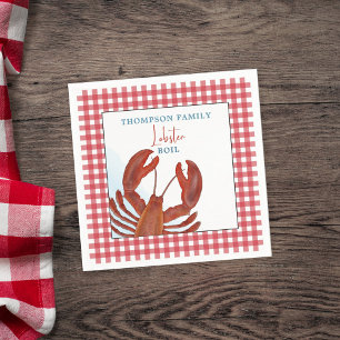 Modern Simple Gingham Lobster Seafood Whimsical Napkin