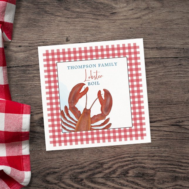 Modern Simple Gingham Lobster Seafood Whimsical Napkin (Creator Uploaded)
