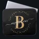 Modern Simple Girly Black Gold Monogram Script Laptop Sleeve<br><div class="desc">Girly, modern, trendy, elegant, blush black and gold monogram initial name script custom personalized monogrammed laptop sleeve. Featuring a monogram initial and a girly name script in a hand lettered calligraphy font with swash tails and dotted circle frame around your name. Perfect feminine gift for sister, mother, girlfriend, birthday, bridal...</div>