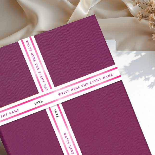 Modern Simple Girly White Pink Stripe Typography Satin Ribbon (Creator Uploaded)