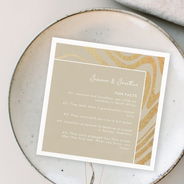 Modern Simple Glitter Gold Wedding Fun Facts Napkin (Creator Uploaded)