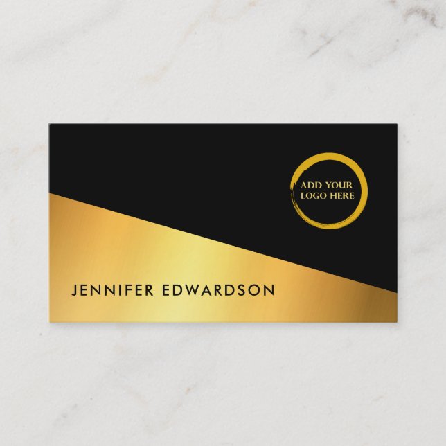 Modern simple gold black professional logo business card (Front)
