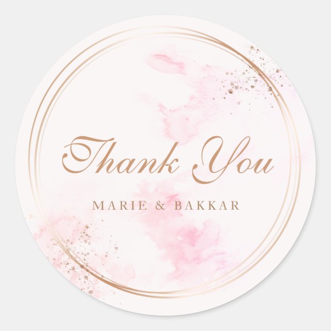 Modern Simple Gold Blush Pink Thank You Favour Chi Classic Round Sticker (Front)