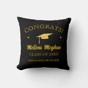 Modern Simple Gold Cap Typography Graduation Gift Cushion