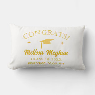 Modern Simple Gold Cap Typography Graduation Gift Lumbar Cushion