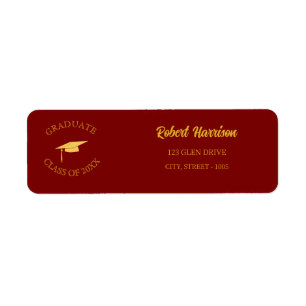 Modern Simple Gold Cap Typography Graduation Party Return Address Label
