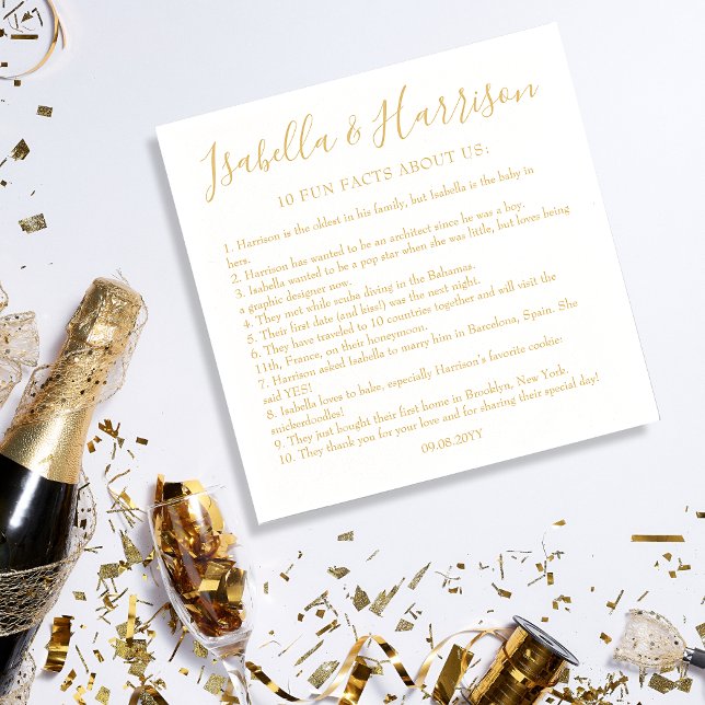 Modern Simple Gold Fun Facts Wedding Napkins (Creator Uploaded)
