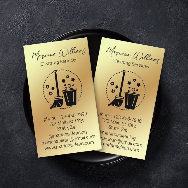 modern simple gold metal cleaning services logo  business card (Creator Uploaded)