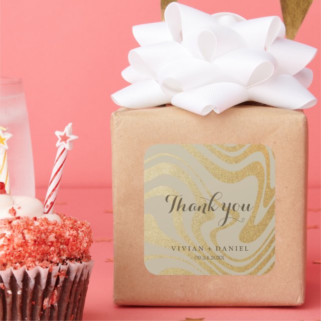 Modern Simple Gold Minimalist Wedding Square Sticker (Party)