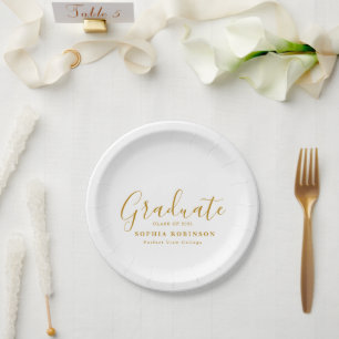 Modern Simple Gold Script Graduation Party Paper Plate