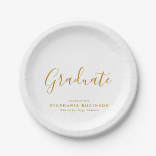 Modern Simple Gold Script Graduation Party Paper Plate