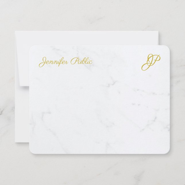 Modern Simple Gold Script Personalised Stationery Card (Front)
